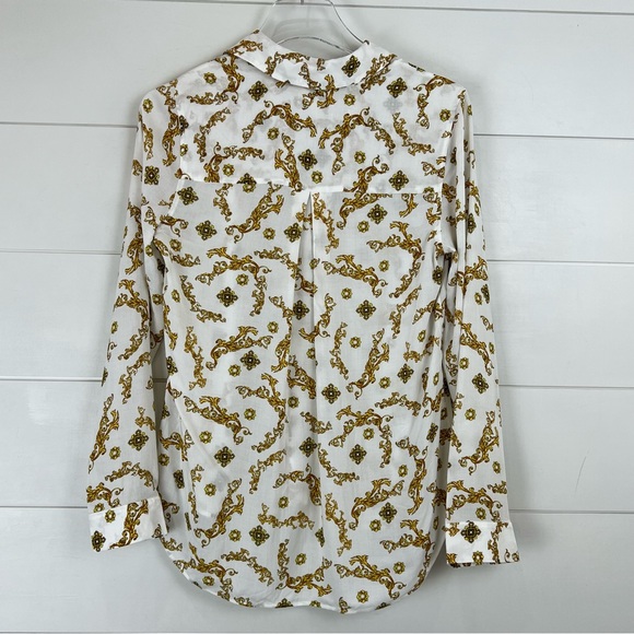 NEW L’AGENCE XS Holly Slim Long Sleeve Blouse Ivory Gold - Picture 8 of 14